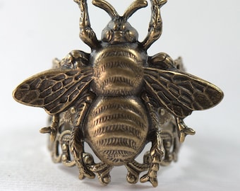 Honey Bee Ring, Art Nouveau Victorian. Bronze or Silver. Size 4, 4.5, 5, 5.5, 6, 6.5, 7, 7.5, 8, 8.5, 9, 9.5, 10, 10.5, 11, 11.5, 12,12.5 13