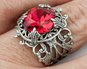 RUBY Ring Silver band / July birthstone / Size 4 4.5 5 5.5 6 6.5 7 7.5 8 8.5 9 9.5 10 10.5 11 11.5 12 12.5 / Red gem for her