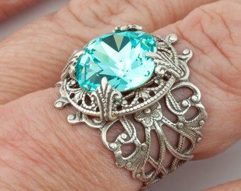 Ring, BLUE TURQUOISE / Silver ring / March birthstone / Size 4 4.5 5 5.5 6 6.5 7 7.5 8 8.5 9 9.5 10 10.5 11 11.5 12 12.5 / gift box