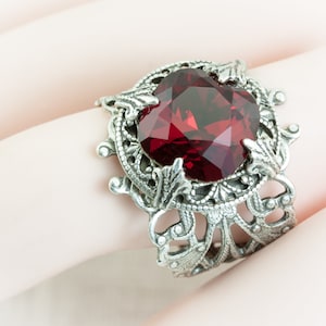 Garnet Ring. All sizes / Modern vintage antique style / Silver statement ring / Gift for her / January birthstone  4.5 5.5 6.5 7.5 8.5 9.5