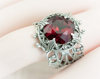 Garnet Ring. All sizes / Modern vintage antique style / Silver statement ring / Gift for her / January birthstone  4.5 5.5 6.5 7.5 8.5 9.5