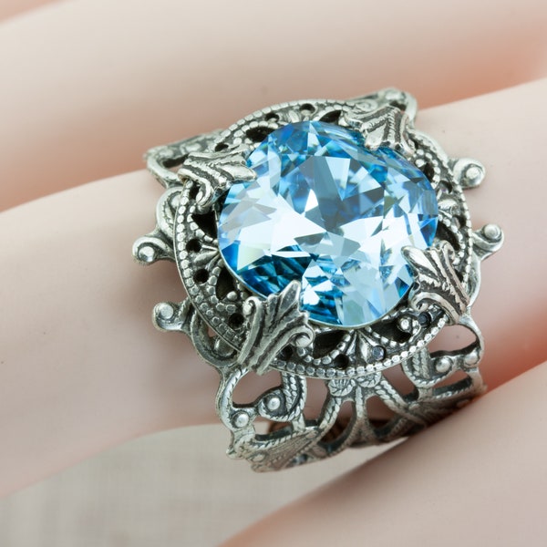 Aquamarine Ring ALL SIZES / March Birthstone / something blue / Vintage style 4 4.5 5.5 6.5 7.5 8.5 9.5 10.5 11.5 12.5 Light sky ocean sea