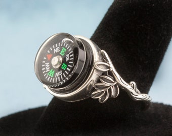 Compass, Sterling Silver Rings. Men or Womens. Adjustable Size 4.5 5.5 6.5 7.5 8.5 9.5 10.5 11.5 12.5 13.5