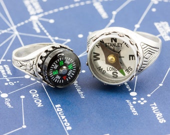 On SALE. His or Her's WORKING Compass Rings.  Men or Womens, couples BFFs matching rings styles. Size 4.5 5.5 6.5 7.5 8.5 9.5 10.5 11.5 12.5