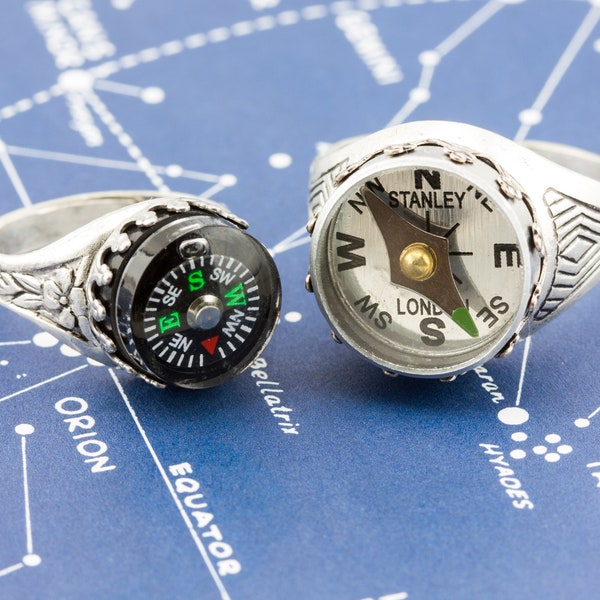 On SALE. His or Her's WORKING Compass Rings.  Men or Womens, couples BFFs matching rings styles. Size 4.5 5.5 6.5 7.5 8.5 9.5 10.5 11.5 12.5