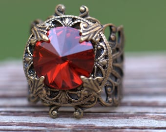 All sizes 4.5 5.5 6.5 7.5 8.5 9.5 10.5 Red Crystal Ring. Romantic scarlet magenta garnet berry ruby Siam size