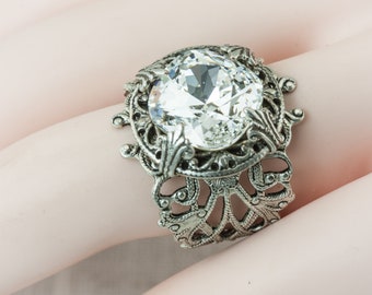 Diamond Ring 4- 12 size. Filigree vintage band / Alternative wedding engagement Promise ring / Black tie or everyday / April  birthstone