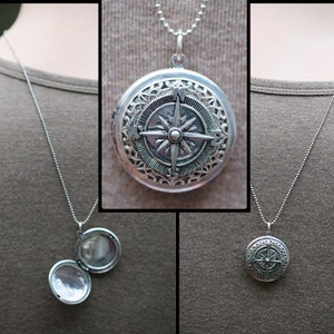 1 Locket compass necklace for Men or for Women. Matching couples jewelry gift. Deployment, graduation, anniversary him or her wife husband. image 1