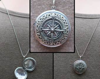 1 Locket compass necklace for Men or for Women. Matching couples jewelry gift. Deployment, graduation, anniversary him or her wife husband.