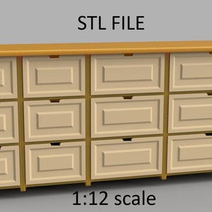 Miniature kitchen bottom drawer #2. STL/STEP file for 3D Printing, 1:12 Scale.