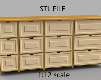 Miniature kitchen bottom drawer #2. STL/STEP file for 3D Printing, 1:12 Scale.