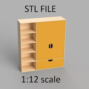 Miniature wardrobe. STL/STEP file for 3D Printing, 1:12 Scale.