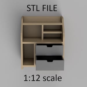 Miniature bedside table. STL/STEP file for 3D Printing, 1:12 Scale.