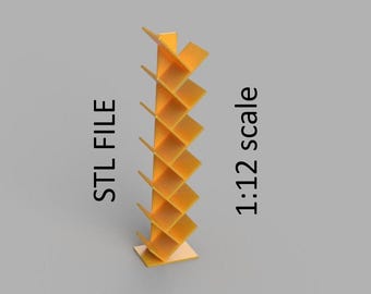 Miniature bookshelf. STL/STEP file for 3D Printing, 1:12 Scale.