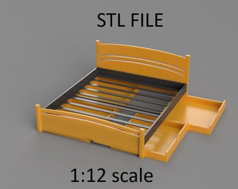 ミニチュアダブルベッド。3Dプリント用STL/STEPファイル、1:12スケール。