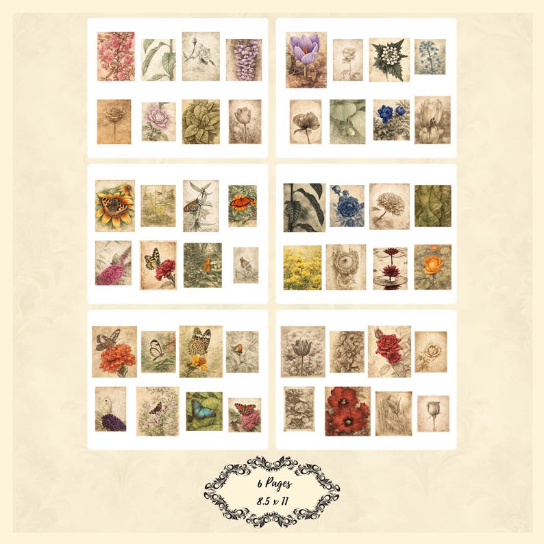 Botanical Cards Digital Junk Journal Kit - Etsy