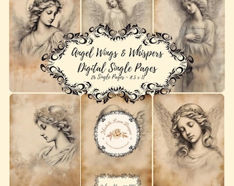 Angel Wings & Whispers Digital Junk Journal Single Pages.