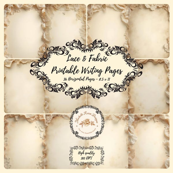 Lace & Fabric Digital Junk Journal Writing Pages.