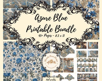 Azuurblauwe bundel Junk Journal Kit.