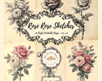 Rosé Rose Sketches Digital Junk Journal enkele pagina's.