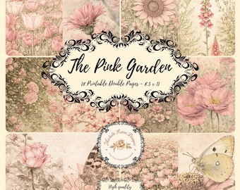 The Pink Garden Digital Junk Journal dubbele pagina's.