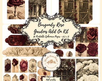 Burgundy Rose Gardens Digital Junk Journal-uitbreidingskit.