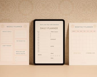 Elegant Pastel Digital Planner Bundle | Daily, Weekly, Monthly | Printable & Tablet Friendly PDF
