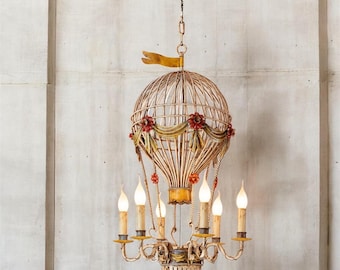 Lámpara de techo vintage con forma de globo aerostático hecha a mano / Lámpara de techo vintage de hierro forjado con diseño floral