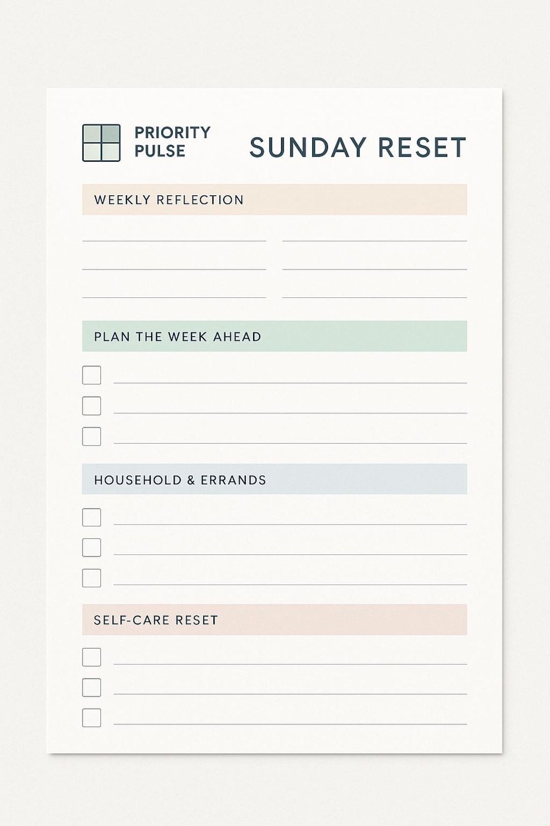 Sunday Reset Checklist.pdf Sunday Reset Planner | Printable Weekly Reset Checklist | Priority ...