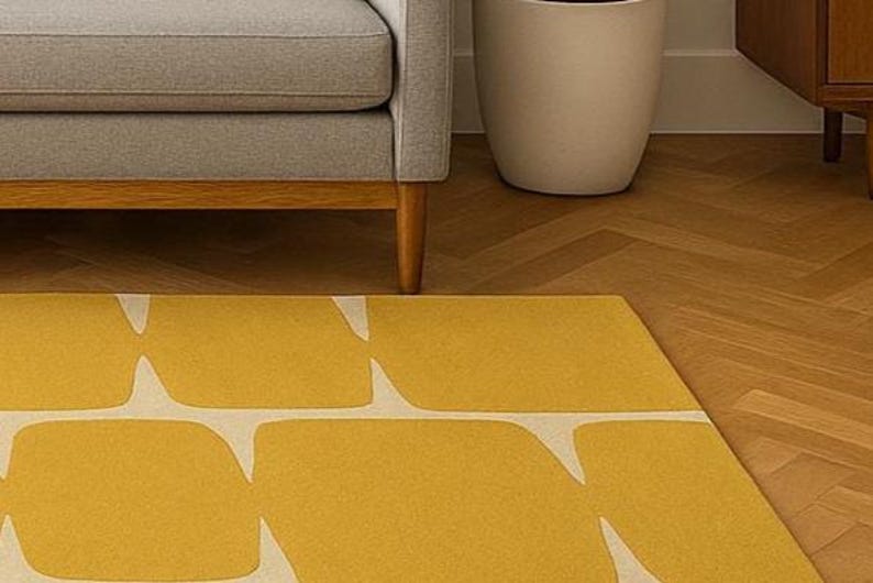 Modern Mustard Yellow Hand Tufted Rug | Mid Century Geometric Area ...