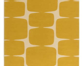 Modern Mustard Yellow Hand Tufted Rug | Mid Century Geometric Area Carpet | Living Room Wool Rug | Retro Scandinavian Decor
