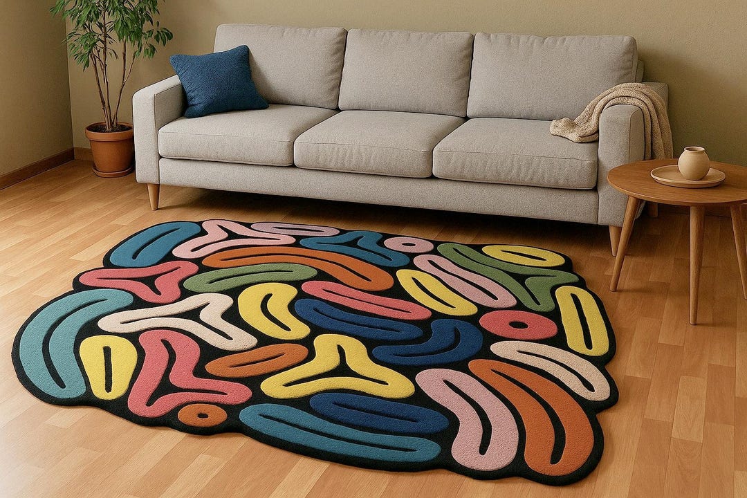 Irregular Multicolor Tufted Rug, Handmade Artistic Rug, Vibrant ...
