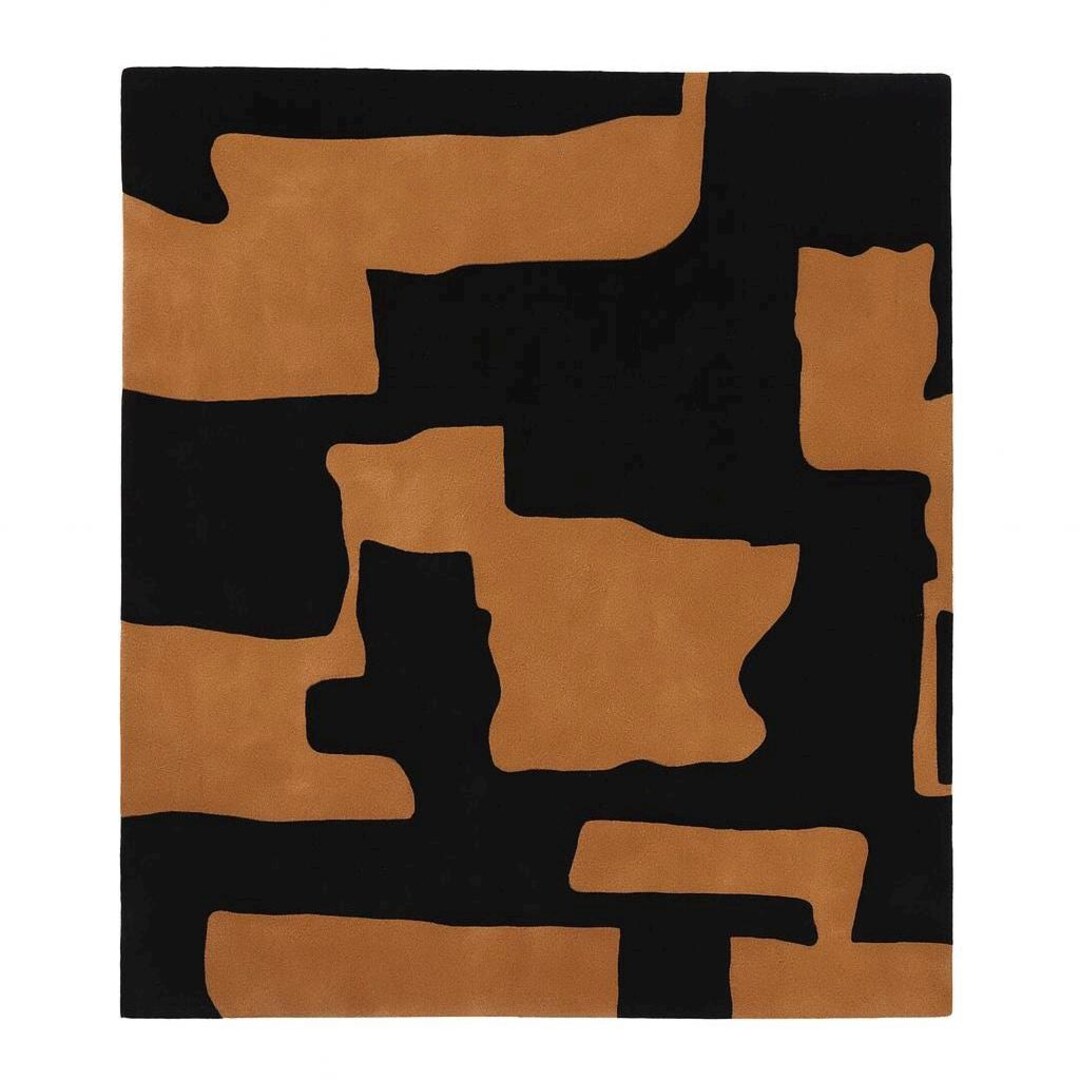 Hand Tufted Abstract Rug Black & Brown Modern Wool Area Carpet for ...