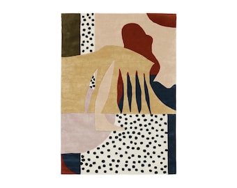 Tapete abstrato tufado à mão da Anthropologie, tapete de lã com padrão de arte moderna, tapete geométrico colorido para decoração de sala de estar.