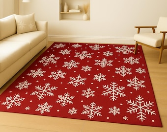 Winter Wonderland Round Area Rug | Snowflake Pattern Carpet | Cozy