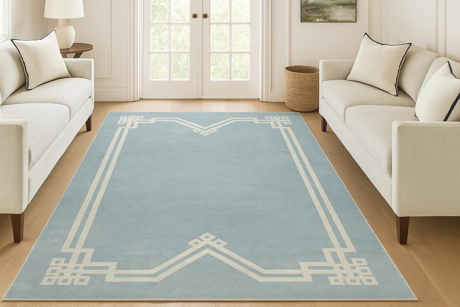 Hand Tufted Light Blue Geometric Rug – Modern Wool Area Carpet ...