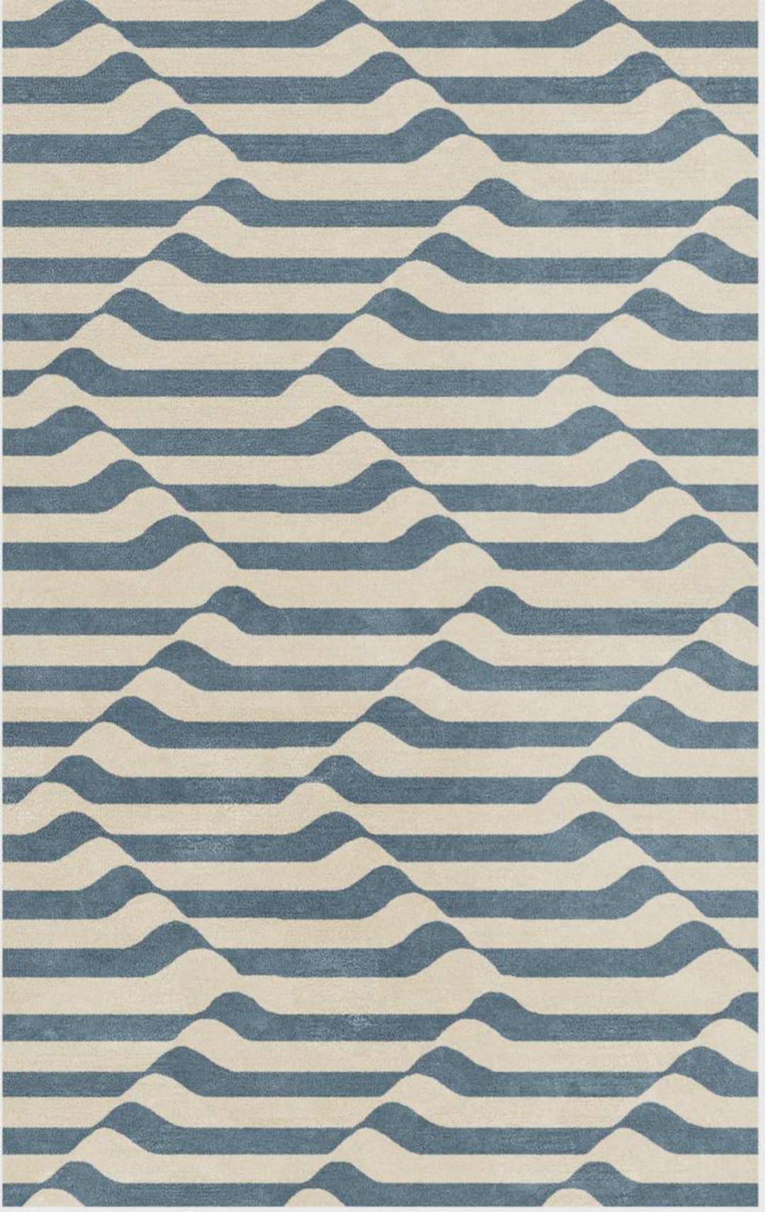 Hand Tufted Blue White Wave Pattern Wool Rug – Modern Geometric Area ...