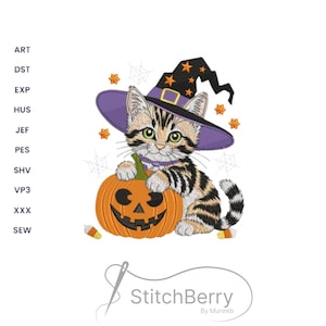 Vintage Black Cat Embroidery Design | Halloween Machine Embroidery Pattern | Instant Download