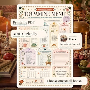 ADHD Dopamine Menu Printable, Dopamine Menu Planner, Low Dopamine Day Planner, Executive Function, Instant PDF