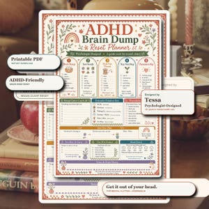 Printbare mindmap voor ADHD, mindmapplanner, ADHD-planner, werkblad voor executieve functies, mentale rommel resetten