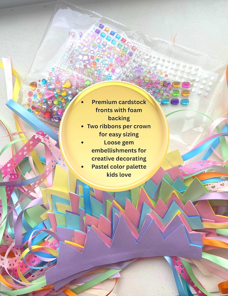 Pre-made Princess Crown Craft Kit | Pastel Birthday Party Activity, Gem ...