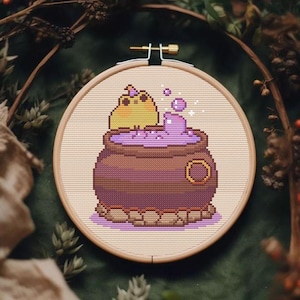 Frog Witch Cross Stitch Pattern PDF | Halloween Cute Frog Embroidery | Witchy Cross Stitch Chart | Digital Download | Beginner Friendly