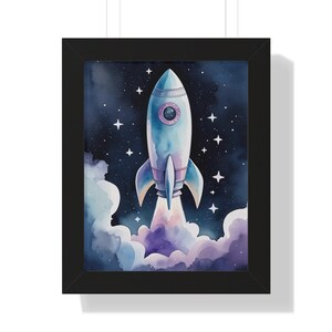 Rocket Themed Framed Vertical Poster, Space Wall Art, Kids Room Decor, Galaxy Print, Gift for Astronaut Lovers