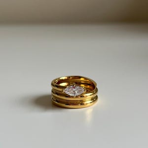 18K Gold Plated Stainless Steel Swirl Statement Cubic Zirconia Stone Ring - Water Resistant - Hypoallergenic - Tarnish Free