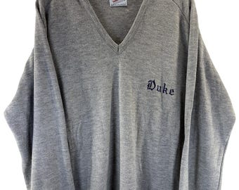 Duke University V Neck Pullover Sweater Men’s 2XL XXL 1970’s Vintage Made In USA