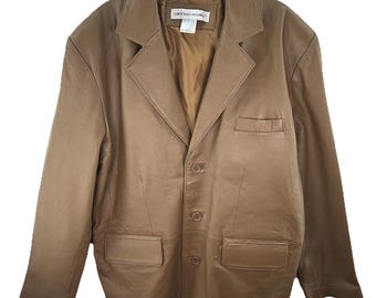 VTG Irvine Park heren 44R echt leer karamelbruin blazerjas jas jaren 70