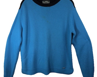 Lauren Ralph Lauren Vintage Large Blue Black sweater Waffle Weave Color Block