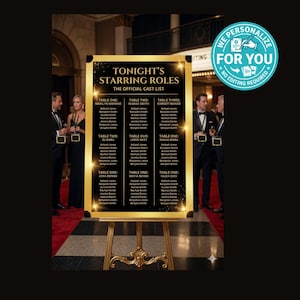 Póster con plano de asientos de Hollywood - Lista de invitados personalizada con temática cinematográfica