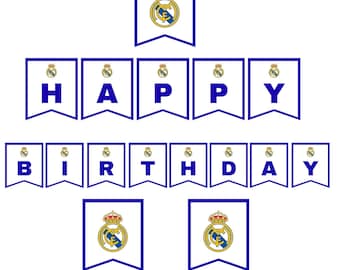 Real Madrid Birthday Garland: Soccer Team Pennants (Digital Download