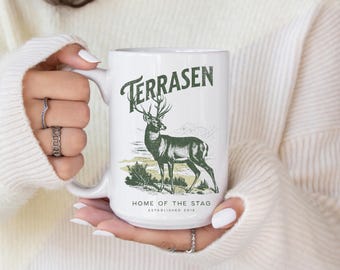Terrasen Stag Ceramic Mug, TOG Gift, 11oz 15oz Cup, Sarah J Maas Fan, Literary Book Lover Gift, Throne Glass Fans